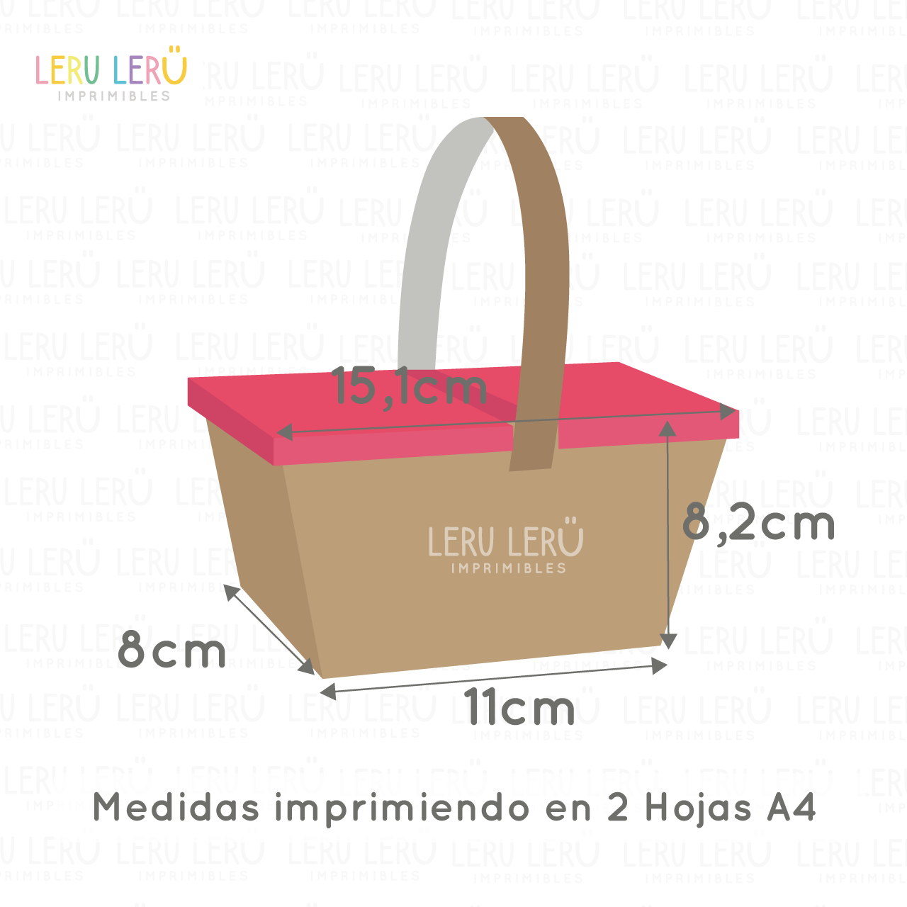 medidas de la caja canasta de picnic imprimiendo en 2 hojas A4