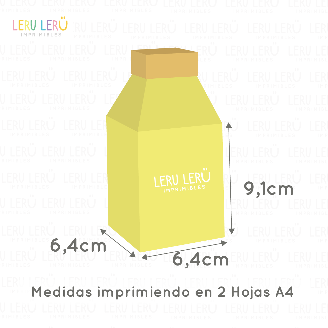 medidas de la caja con forma de botella lecherita imprimiendo en 2 hojas A4