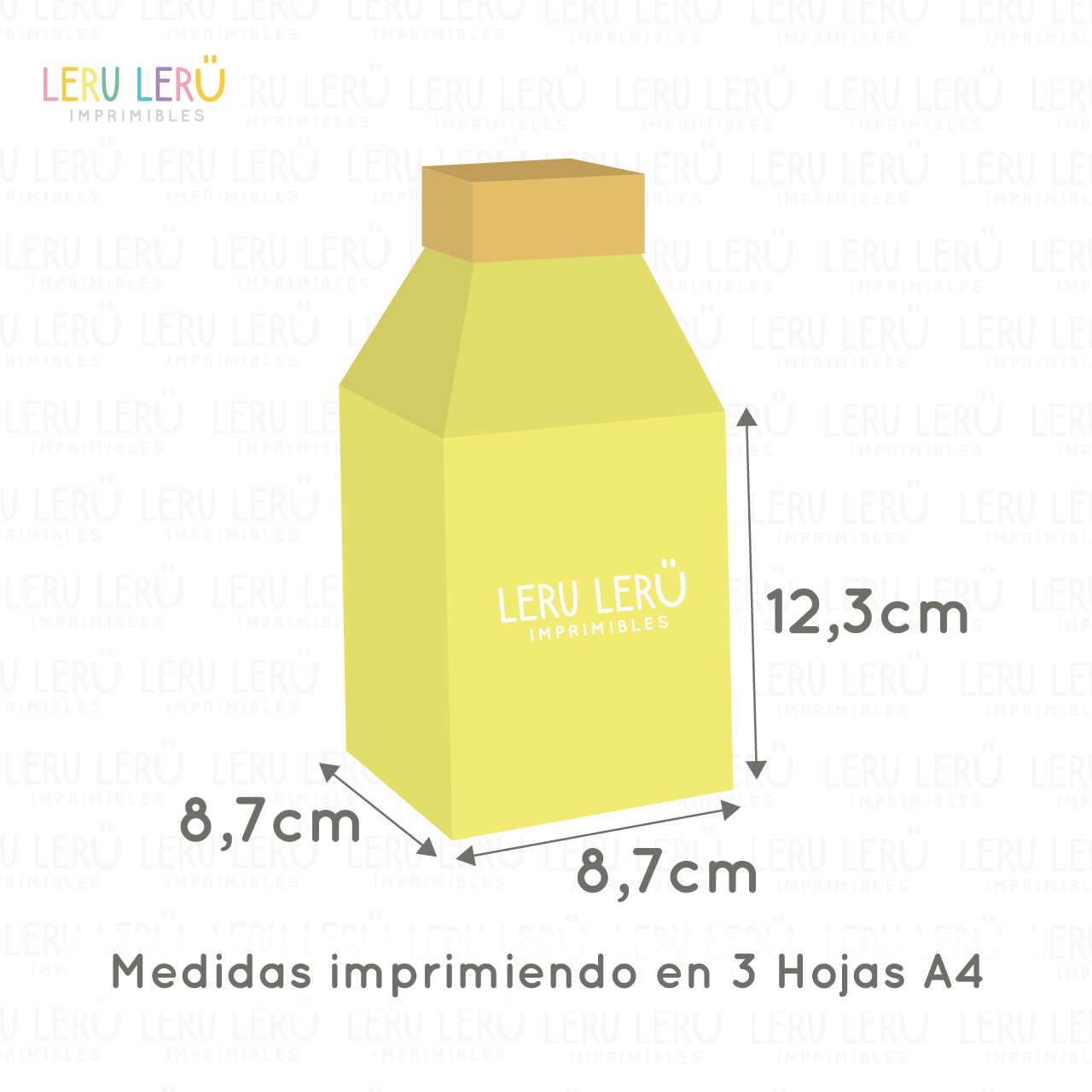 medidas de la caja con forma de botella lecherita imprimiendo en 3 hojas A4