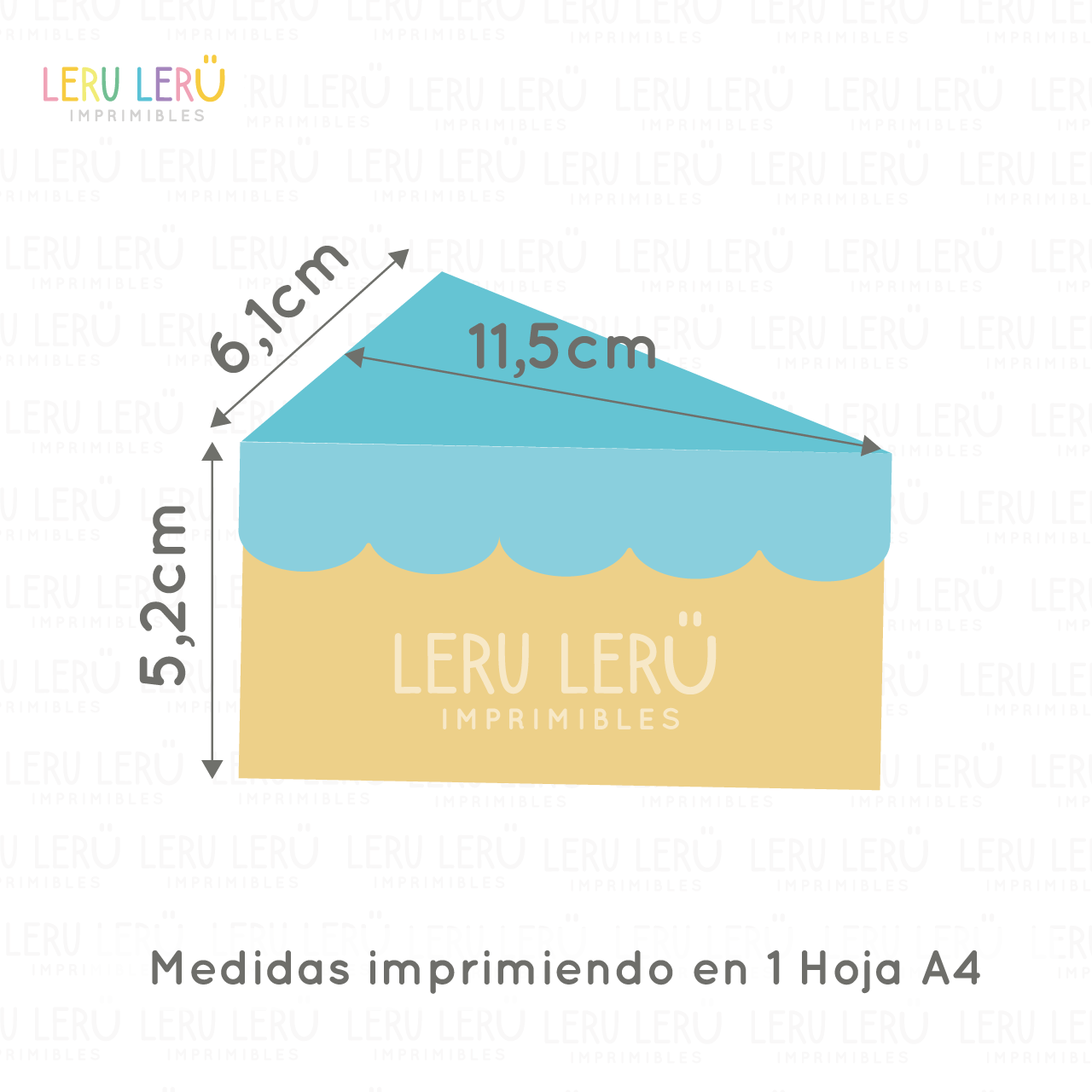 Medidas editables de la caja triangular para torta 12 porciones con tapa imprimiendo en 1 hoja