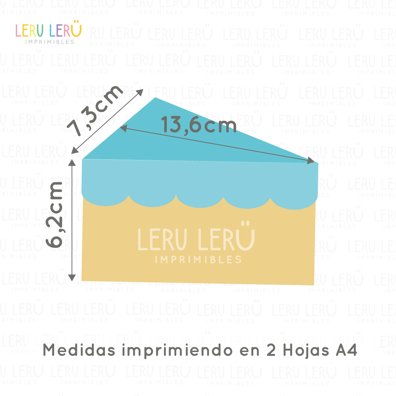 Medidas editables de la caja triangular para torta 12 porciones con tapa imprimiendo en 2 hojas