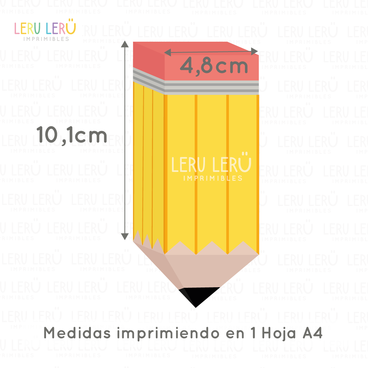 Medidas de la caja con forma de lápiz cuadrada imprimiendo en 1 hoja A4