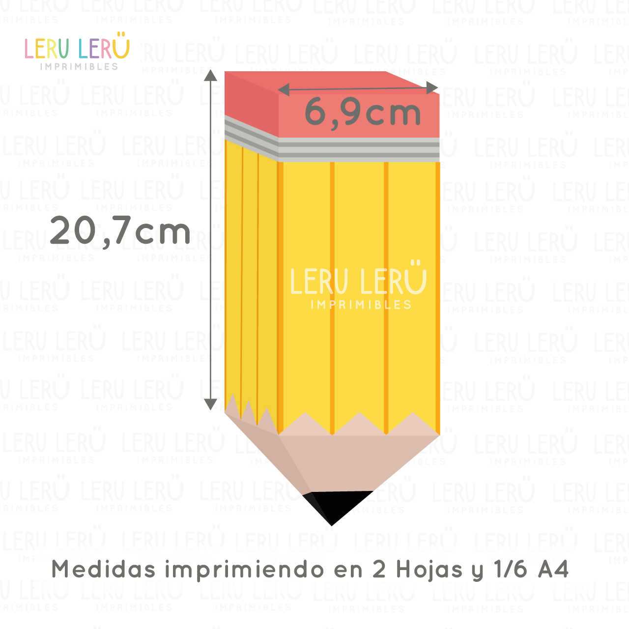 Medidas de la caja con forma de lápiz cuadrada imprimiendo en 3 hojas A4