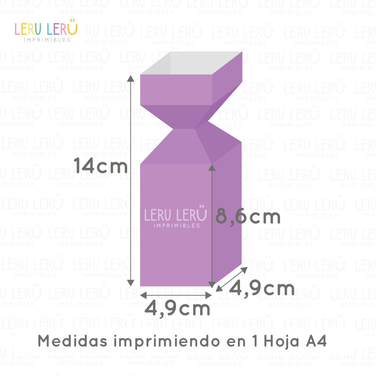 Medidas del molde de caja medio caramelo imprimiendo en 1 hoja A4