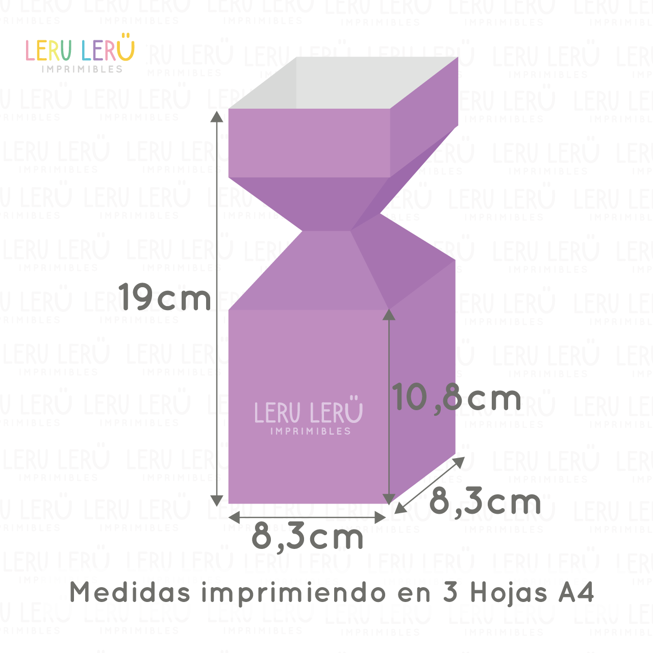 Medidas del molde de caja medio caramelo imprimiendo en 3 hojas A4