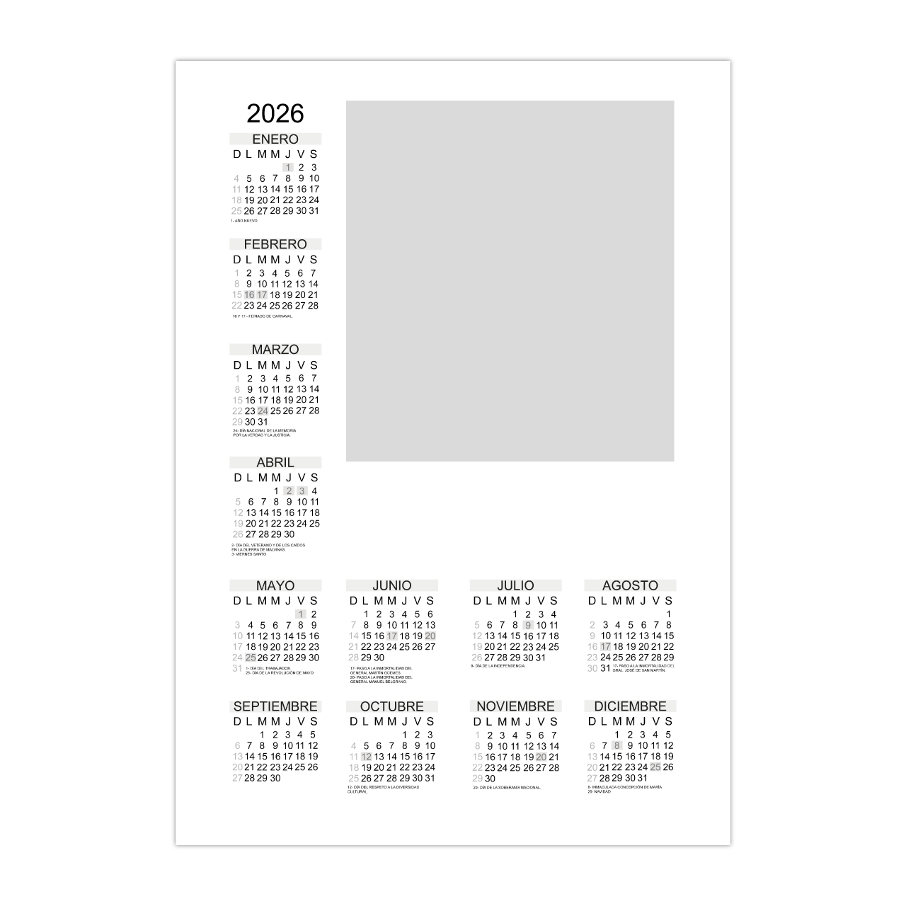 Calendario Almanaque Vertical foto lateral