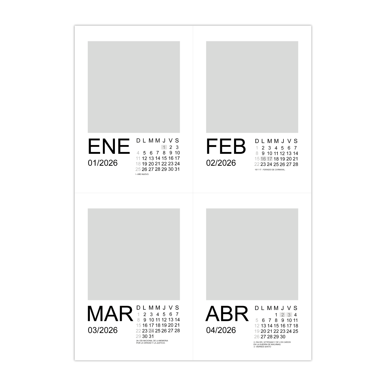 Calendario Almanaque A6 mes por mes