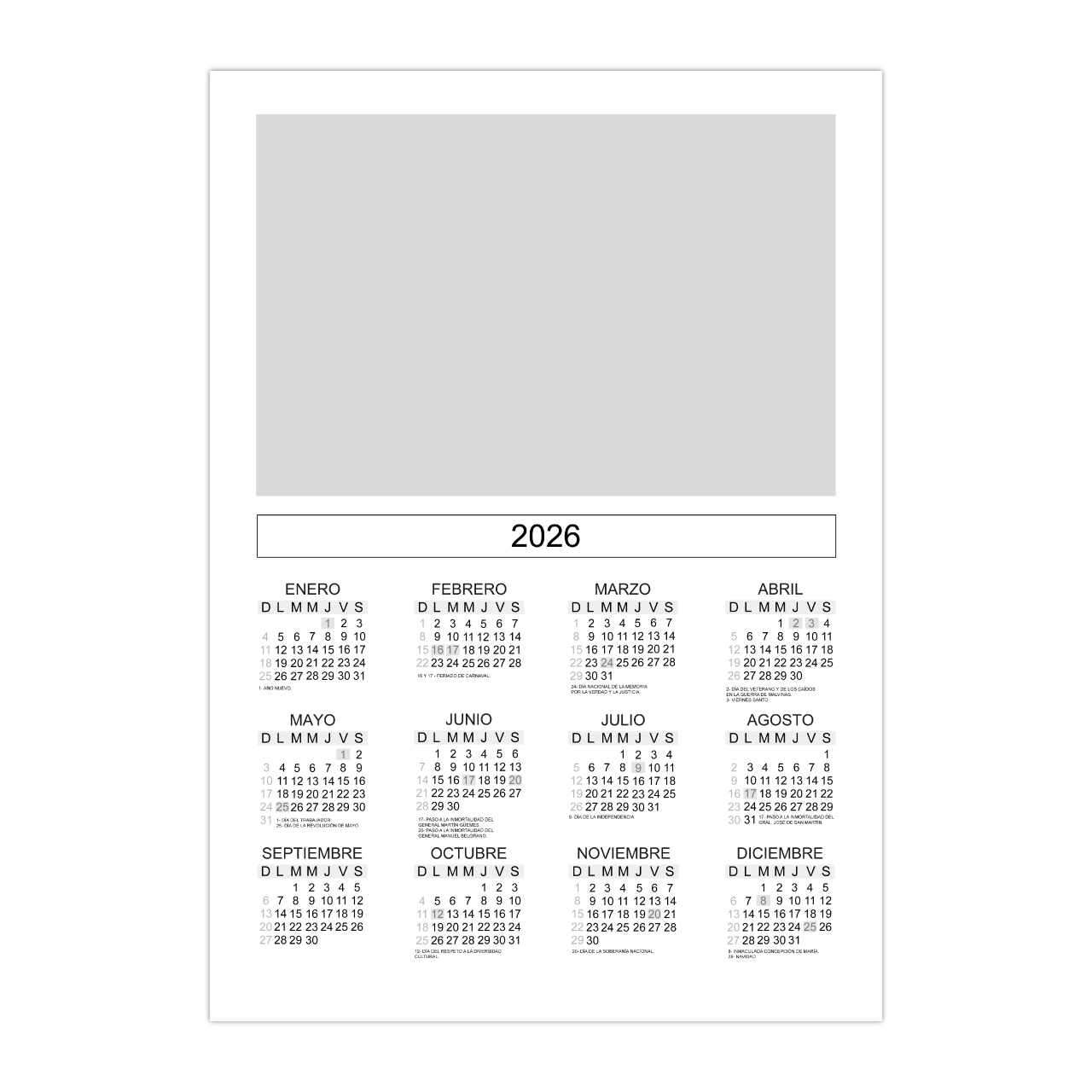 Calendario Almanaque Vertical