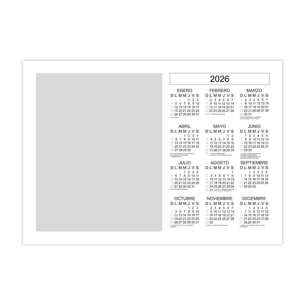 Calendario Almanaque Horizontal