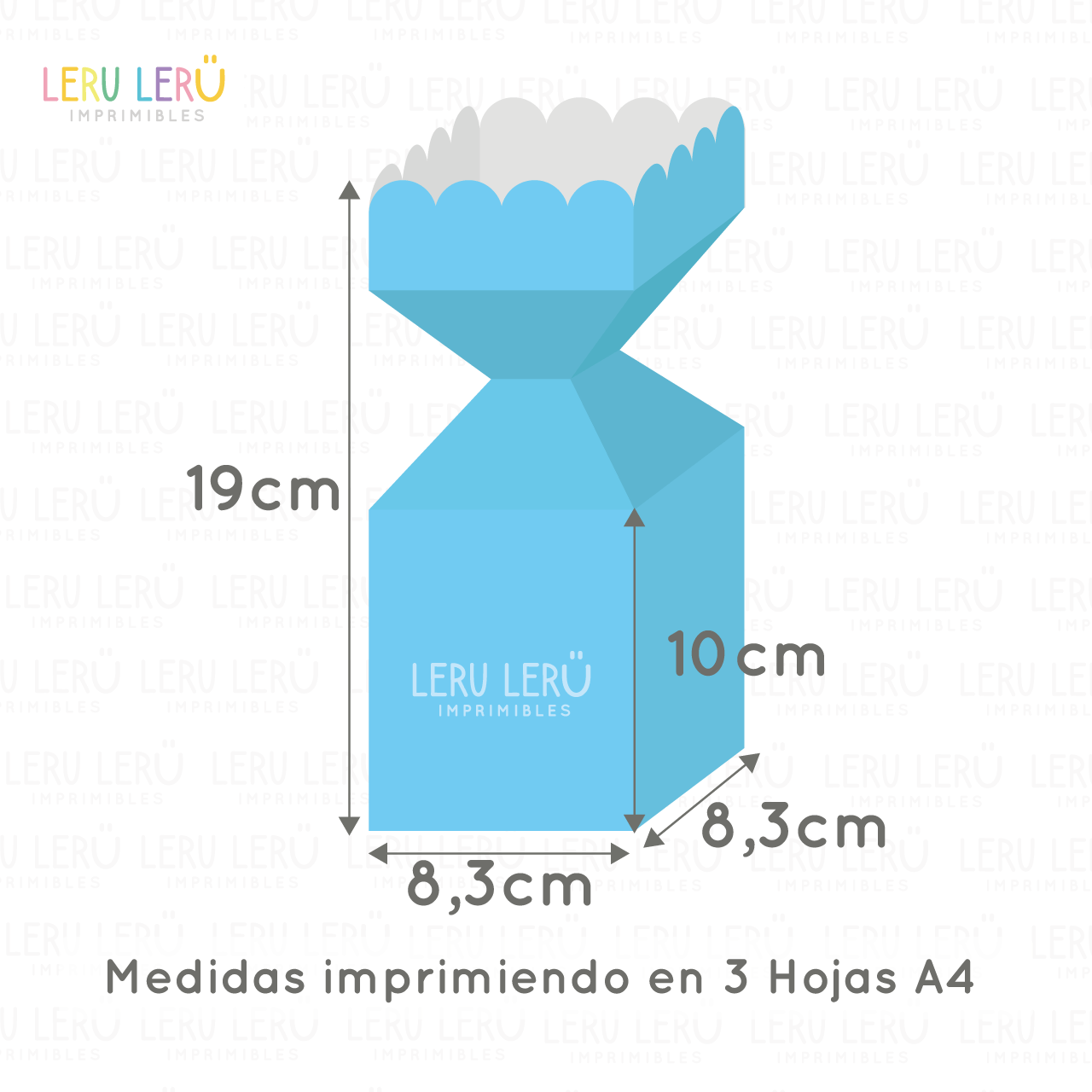 Medidas de la caja caramelo imprimiendo en 3 hojas A4