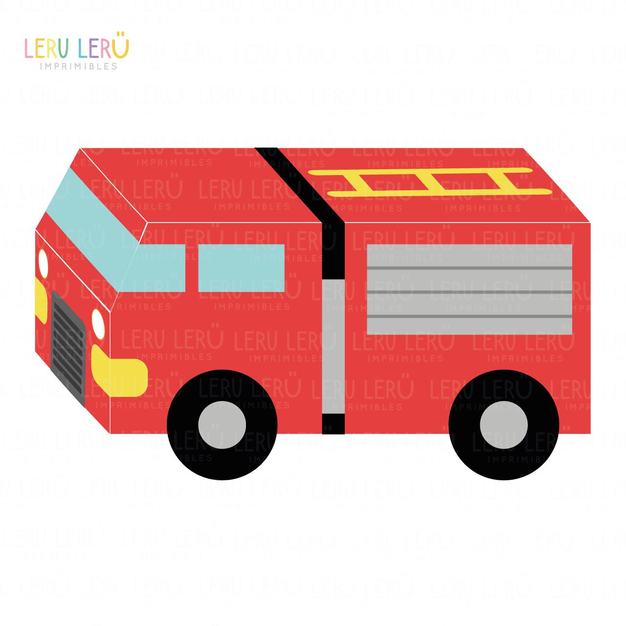 Molde de caja con forma de camion de bomberos