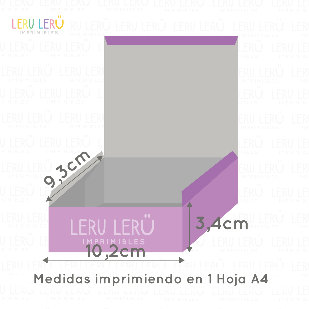 Medidas de la caja rectangular con tapa unida armado acostada 1 hoja A4