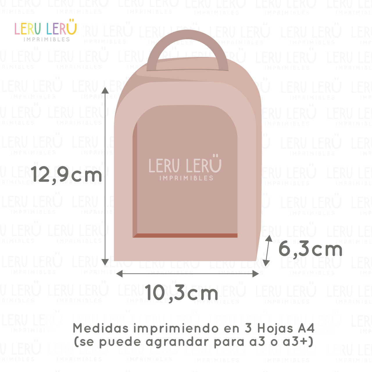 Medidas de la caja valijita redondeada con shaker frontal imprimiendo en 3 hojas A4