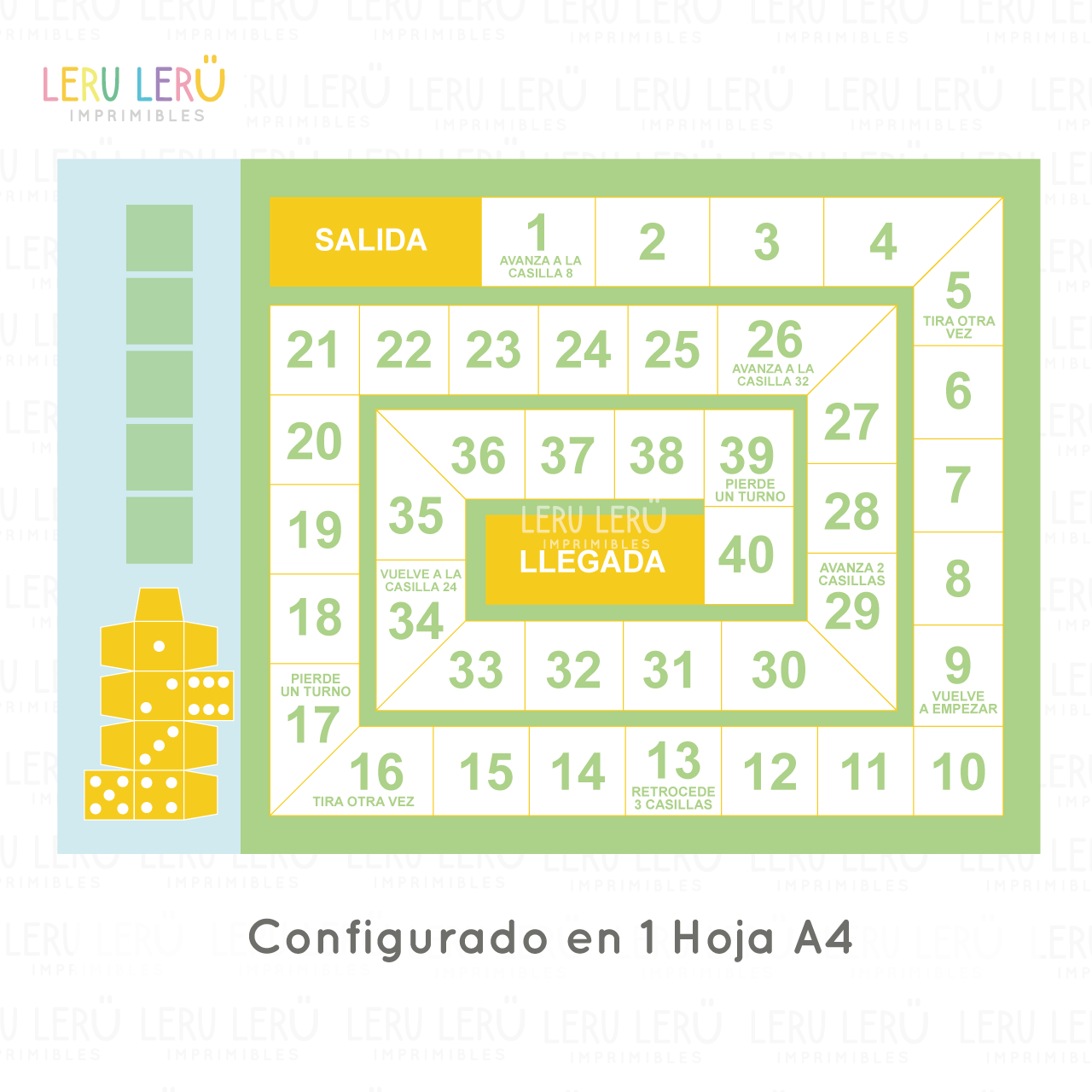 tablero de juego de mesa configurado en 1 hoja A4