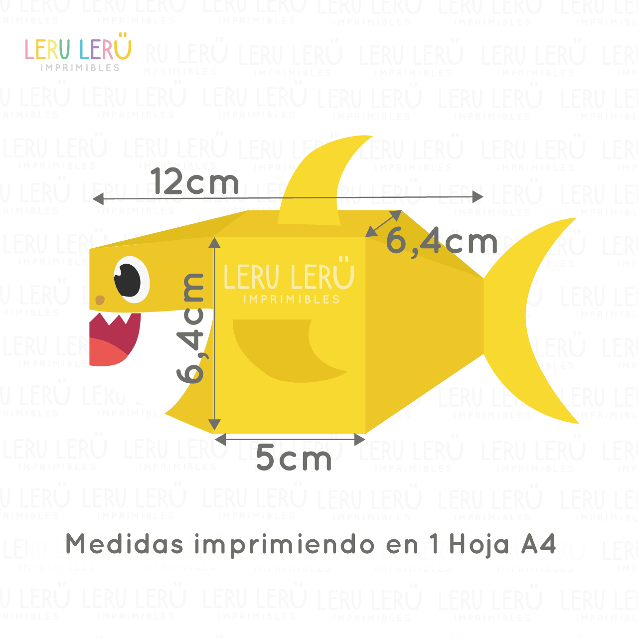 Medida de la caja bebé tiburón imprimiendo en 1 hoja A4