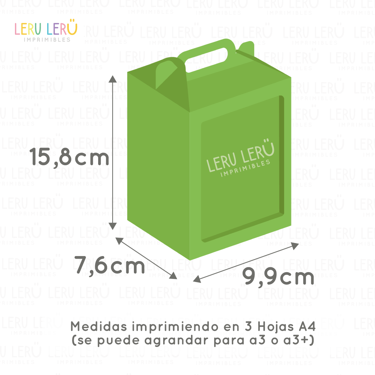 Medidas de la caja lonchera imprimiendo en 3 hojas A4