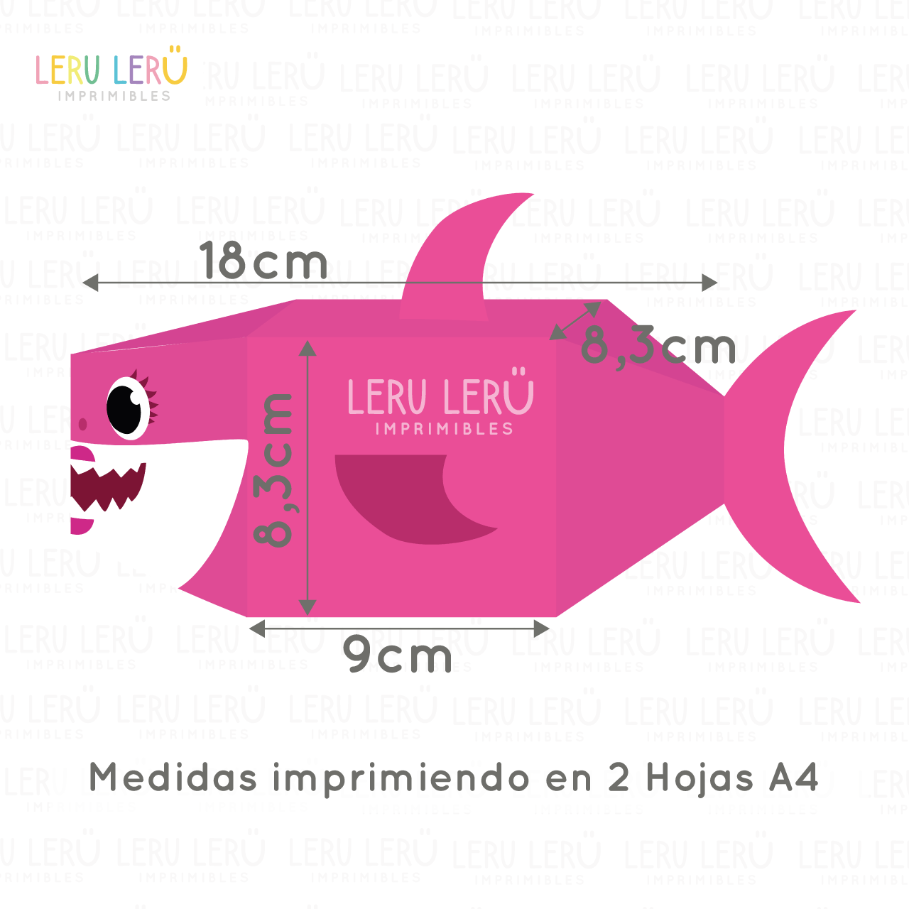 Medida de la caja mamá tiburón imprimiendo en 2 hojas A4