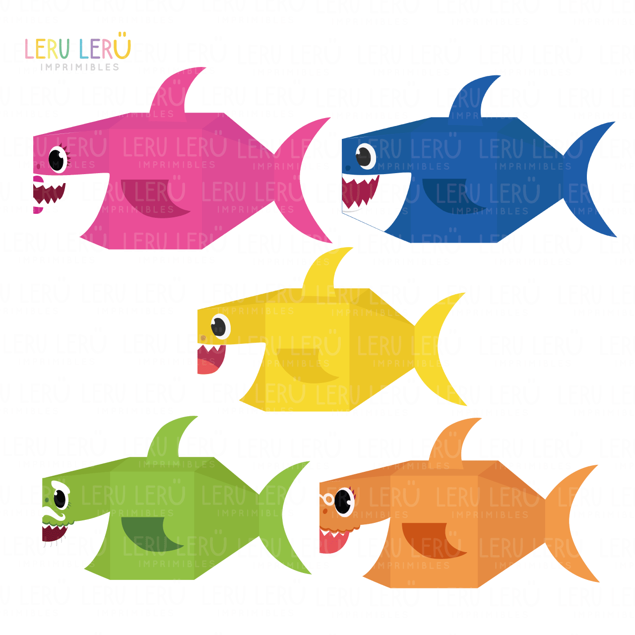 Pack de Moldes de cajas de la familia tiburón