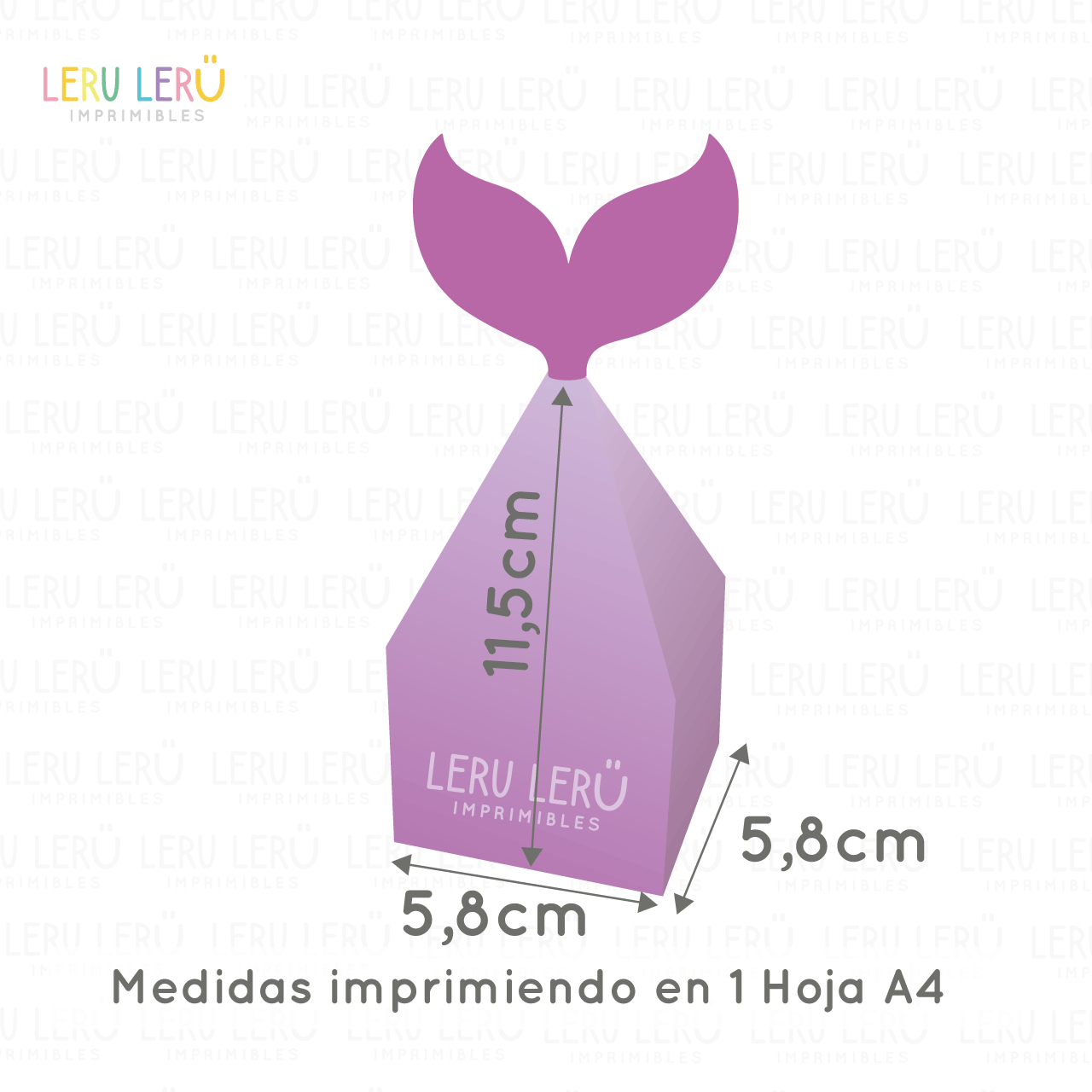 Medida de la caja cola de sirena imprimiendo en 1 hoja A4