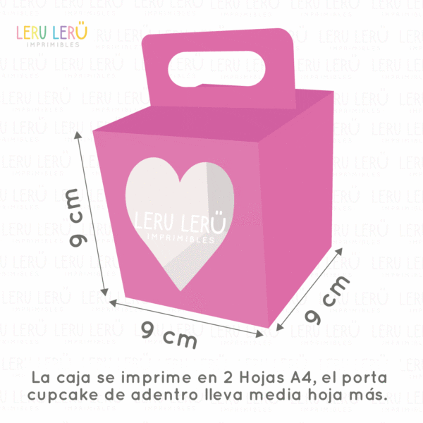 Medida de la caja para cupcake con ventana de corazón