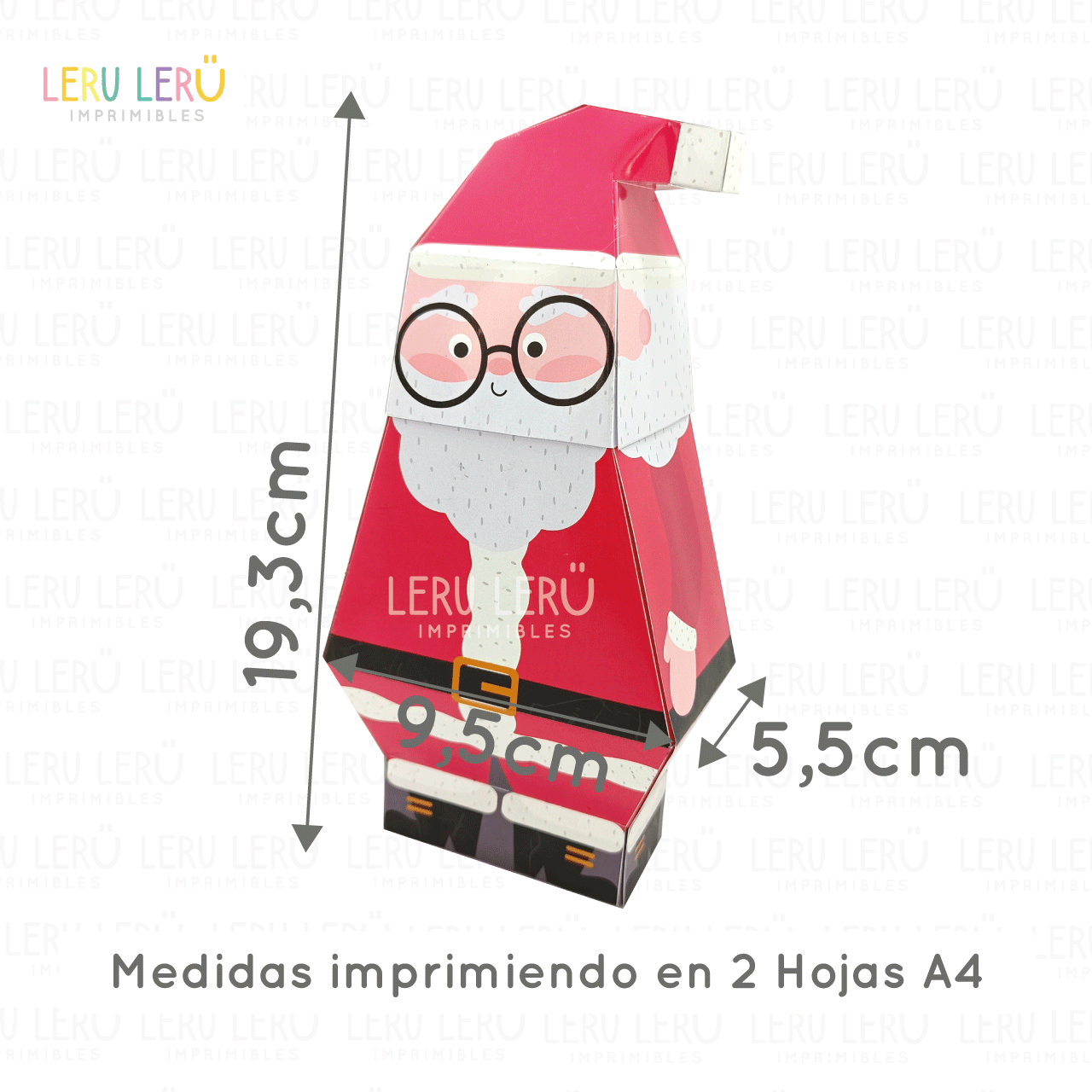 Medidas de la caja con forma de Santa Claus imprimiendo en 2 hojas A4