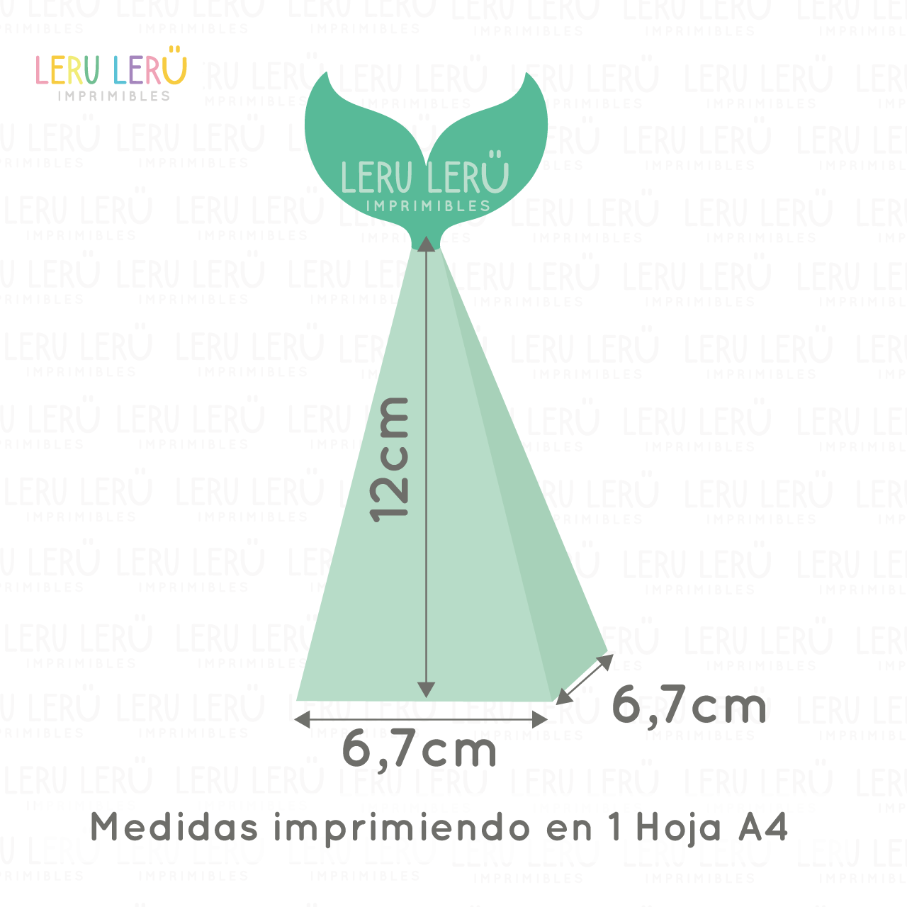 Medida de caja con forma de cola de sirena imprimiendo en 1 hoja A4