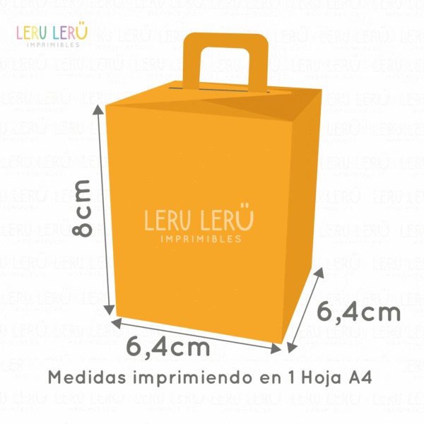 Medida de caja rectangular con manija cuadrada imprimiendo en 1 hoja A4