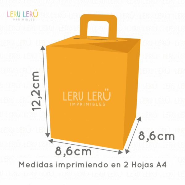 Medida de caja rectangular con manija cuadrada imprimiendo en 2 hojas A4