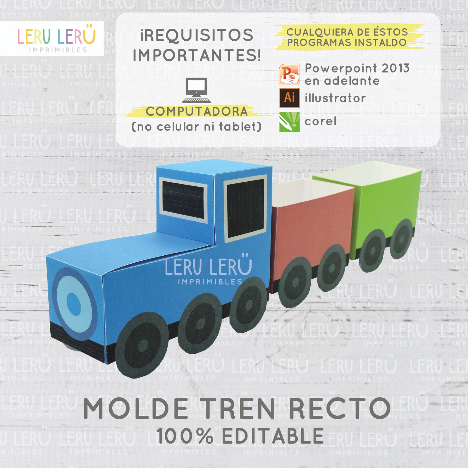 Molde caja tren locomotora recta